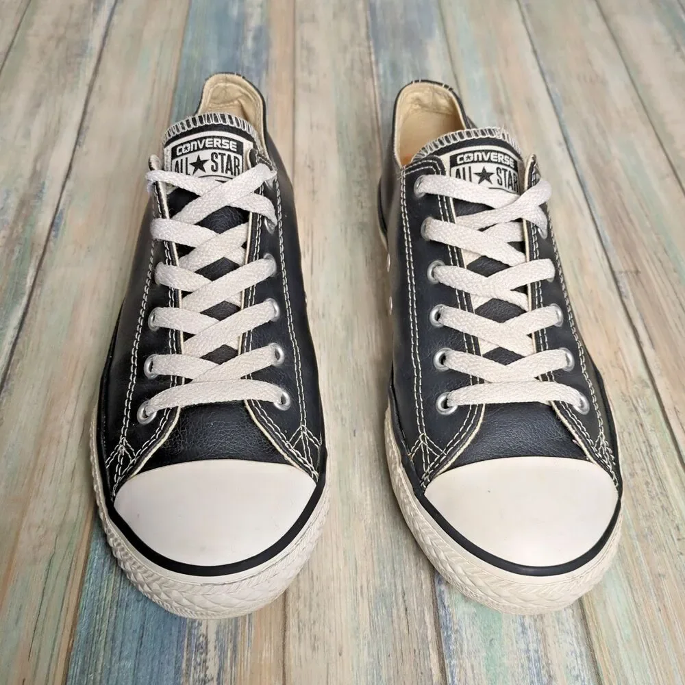 Converse All Star Youth 5.5 Black Faux Leather Low Top Shoes Sneakers Chucks